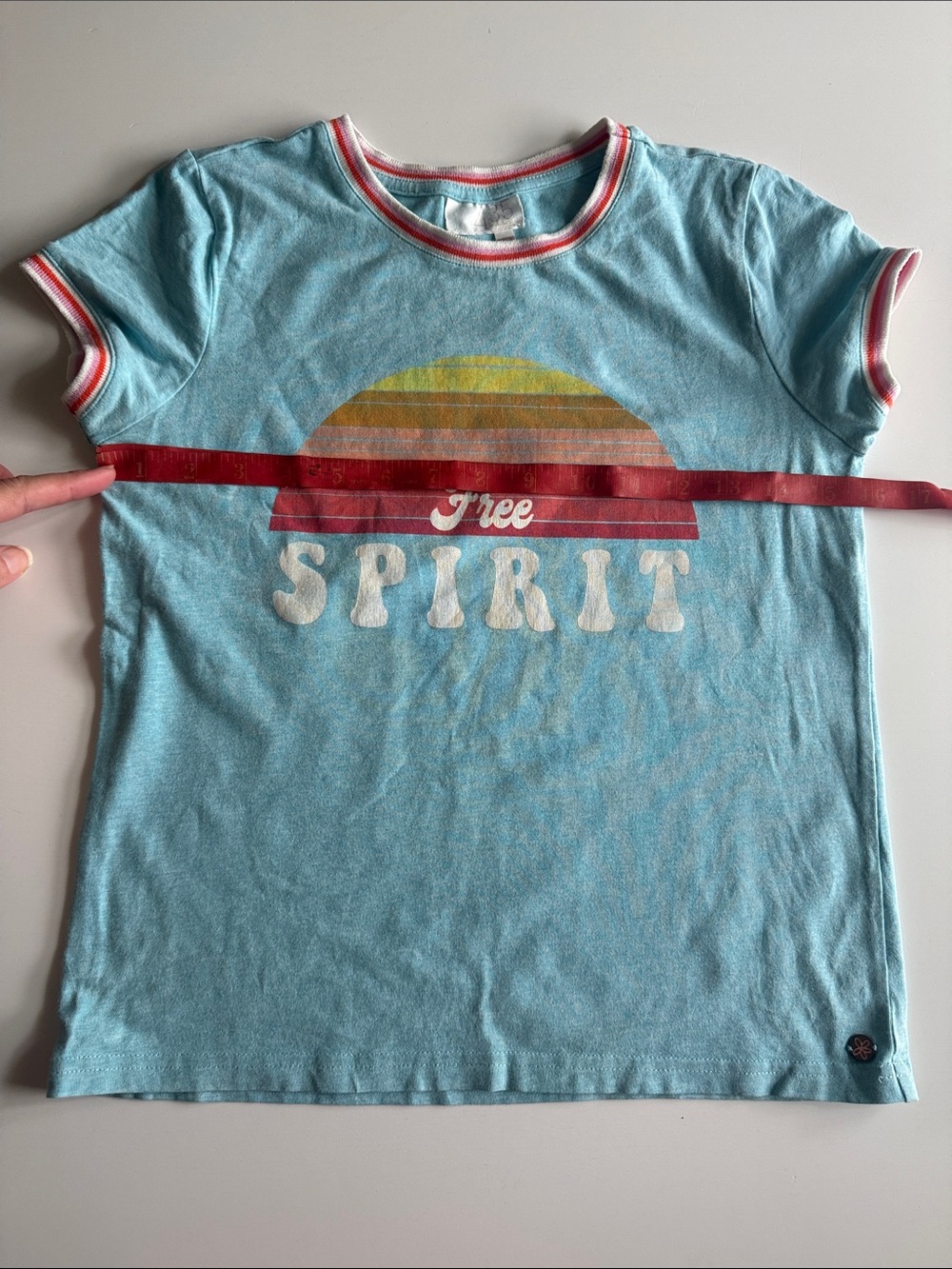 Matilda Jane (435) Light Blue Free Spirit Graphic Ringer Tee Sz 12 VGUC - Picture 9 of 10